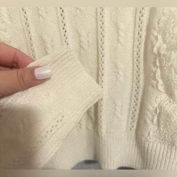 NWT Forever 21 Cream Cable Knit Lace Turtleneck Sweater. Size Medium. - Picture 3 of 6